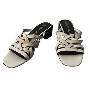 Tory Burch Caning Block Heel New Cream Mule Size 7M